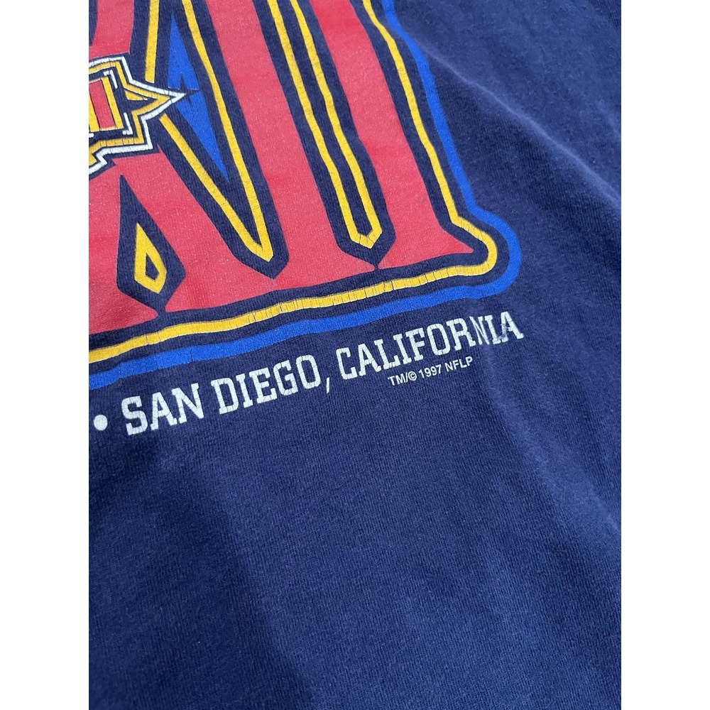 Vintage 1997 Denver Broncos Graphic Tee Super Bowl XXXII Shirt Navy‎ Blue XL 90s - Picture 3 of 6